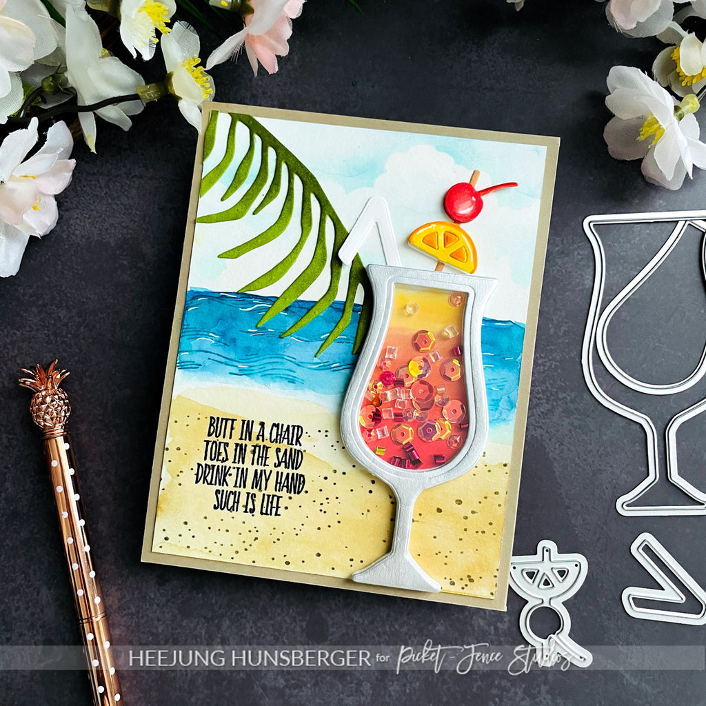 Picket Fence Studios Tropical Cocktail Shaker Dies pfsd-236 beach drink card
