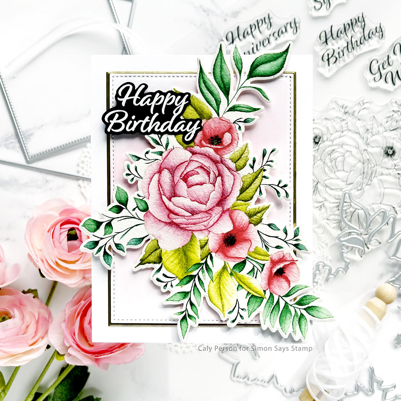 Gina K Designs Poppies and Peonies Clear Stamps hs53 Happy Birthday | color-code:ALT01