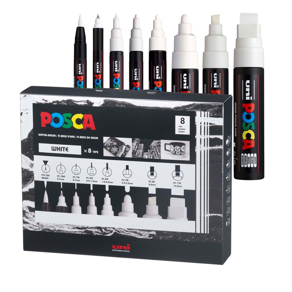 Uni POSCA White Paint Marker Set pc-mix-white
