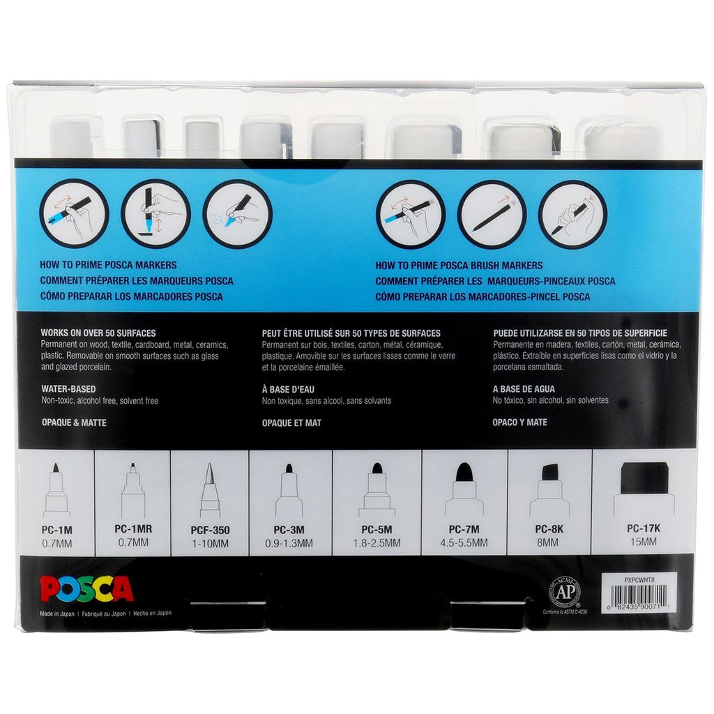 Uni POSCA White Paint Marker Set pc-mix-white package back