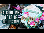 Tim Holtz Tiny Text Stamps with Simon Says Stamp Dies Bundle settx26 Alcohol Inked Backgrounds to Color in Stamped Images Nina-Marie Trapani
