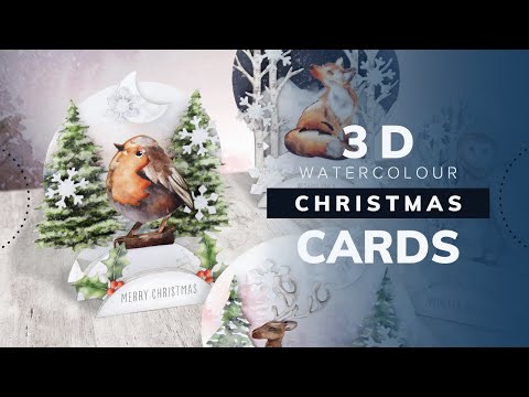 Katy Sue Designs Watercolor Christmas Animals Pop Up Card Making Kit 17-10076wca video
