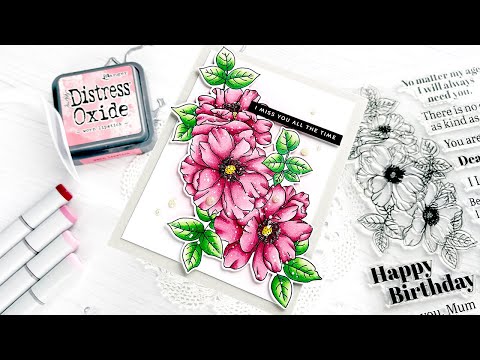 Tim Holtz Distress Oxide Ink Pad Worn Lipstick Ranger TDO56362 Copic Flowers Card Video