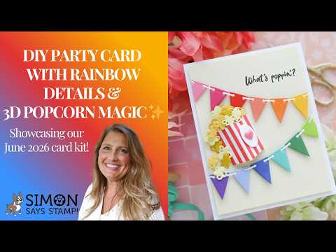 Simon Says Stamp Festive Bunting Wafer Dies 1696sd DIY Party Card with Rainbow Details & 3D Popcorn Magic ✨ Laura Bassen