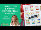 Simon Says Stencils and Dies Postage Collage Cover and Masks set892pcm Not Just for Journals! Creative Hello Card Idea with Journal Jamboree Laura Bassen