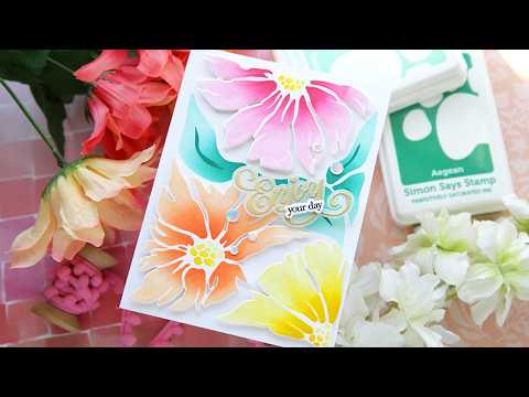 Simon Says Stamp Set of 3 Stencils Friendly Blossoms 1117stc In My Heart Stunning Blended & Die Cut Friendly Blossoms Laura Bassen