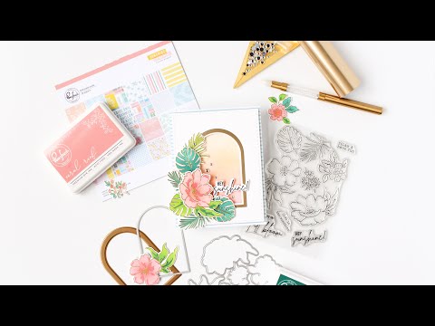 PinkFresh Studio Sunshine On My Mind Clear Stamp Set 157323 Tropical Themed Sunset Card Video