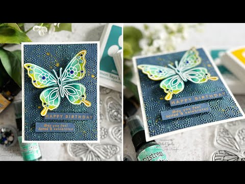 Tim Holtz Distress Merry Mint Mica Stain Ranger Bouncy Butterfly Card Video