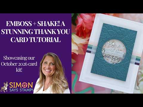 PREORDER Simon Says Stamp Card Kit of the Month October 2026 Homespun Gratitude ck1026 Laura Bassen Emboss Shake A Stunning Thank You Card Tutorial