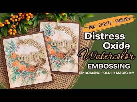 Simon Says Stamp Embossing Folder Pumpkin Wreath sf667 Stamptember Sandi MacIver Distress Oxide Watercolor Embossing Embossing Folder Magic 9