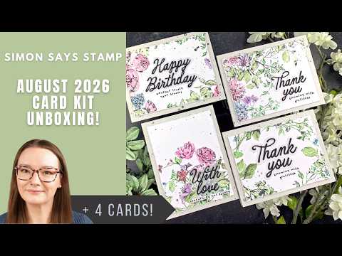 Simon Says Stamp Darling Script Greetings Wafer Dies 1739sd SSS August 2026 Card Kit Unboxing + 4 Cards! Amy Rysavy