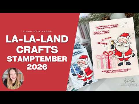 La-La Land Crafts Merriest Christmas STAMPtember Exclusive Stamps and Dies Nichol Spohr Santa Card and Matching Tag STAMPtember La-La Land Exclusive Collab