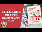 La-La Land Crafts Merriest Christmas STAMPtember Exclusive Stamps and Dies Nichol Spohr Santa Card and Matching Tag STAMPtember La-La Land Exclusive Collab