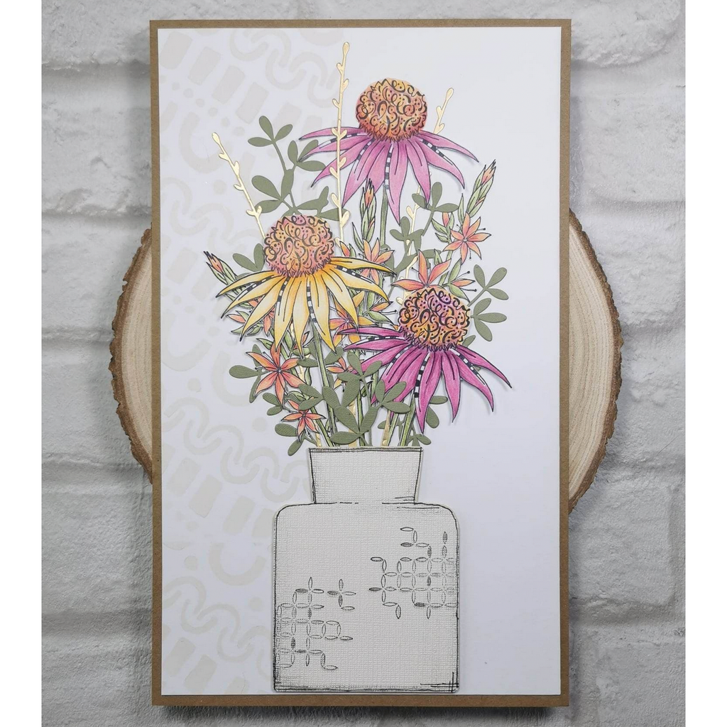Paper Artsy JOFY Large Stencil ps395 pattern behind flowers