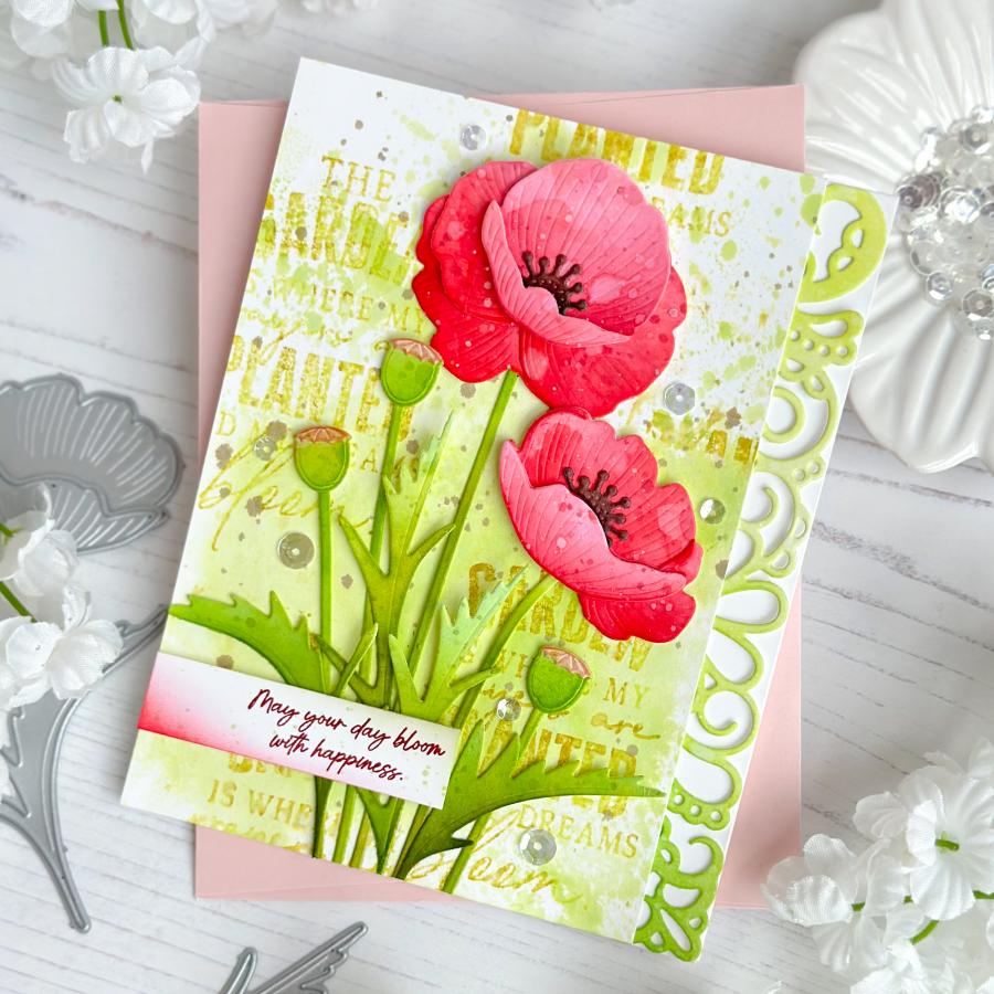 Papertrey Ink Into the Blooms Poppies Dies PTI-0669 happiness