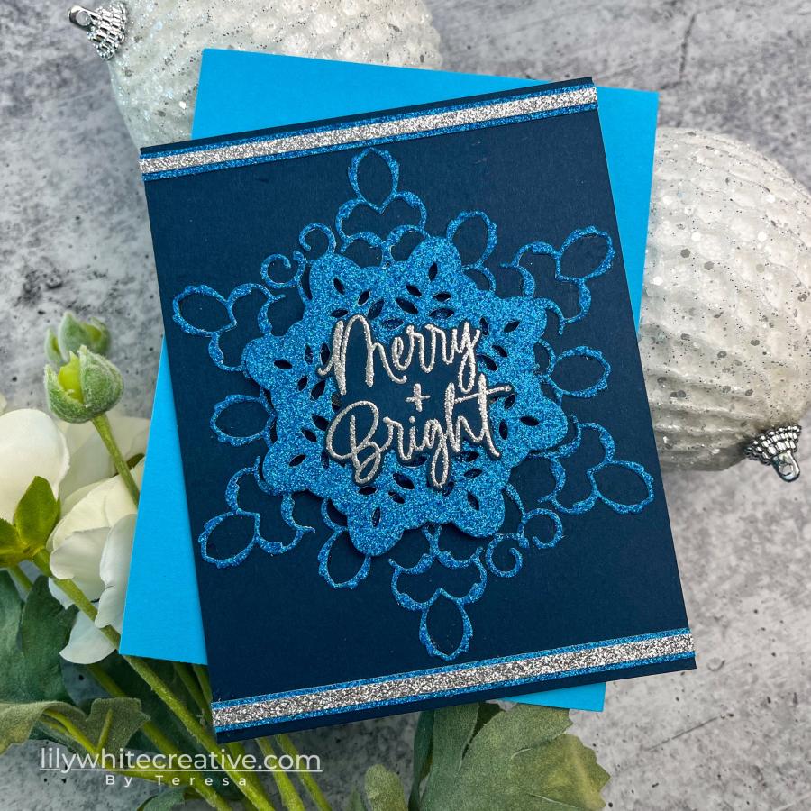 Papertrey Ink Fancy Snowflake Frame Die pti-0711 blue snowflakes