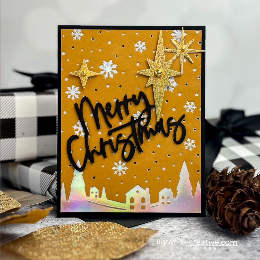 Papertrey Ink Mega Merry Christmas Die pti-0712 golden background