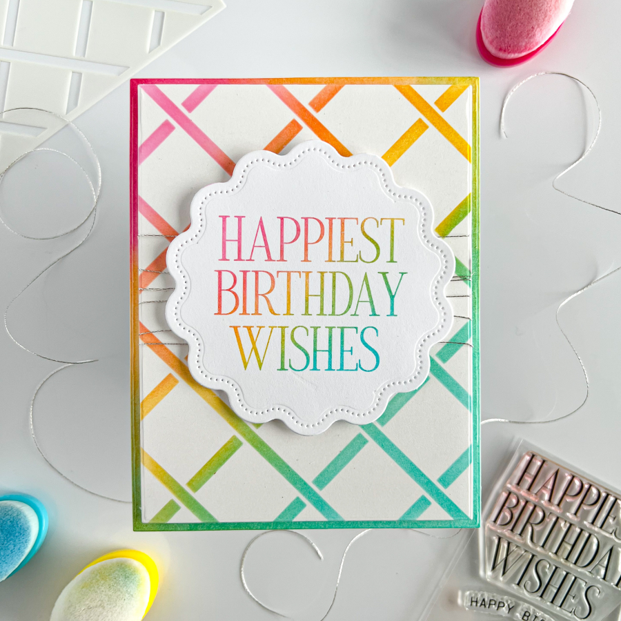 Papertrey Ink Love to Layer Soft Scallops Dies pti-0757 rainbow background