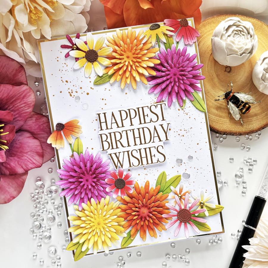 Papertrey Ink Into The Blooms Daisies Dies pti-0758 birthday wishes