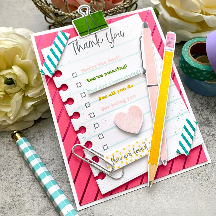 Papertrey Ink Just Notes Clear Stamps, Dies and Stencil Set thank you