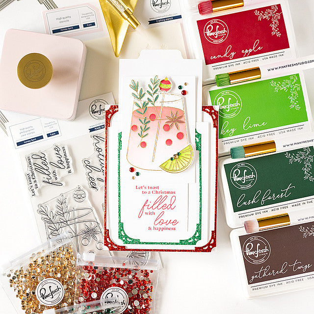 Pinkfresh Studio Holiday Spirit Stencil Set 210023 Christmas Toast Card