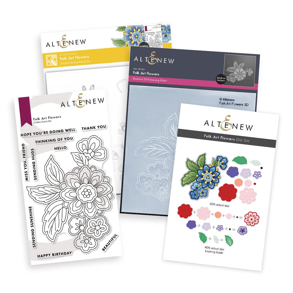 Altenew Folk Art Flowers Die, Stencil, Embossing Folder and Clear Stamp Set