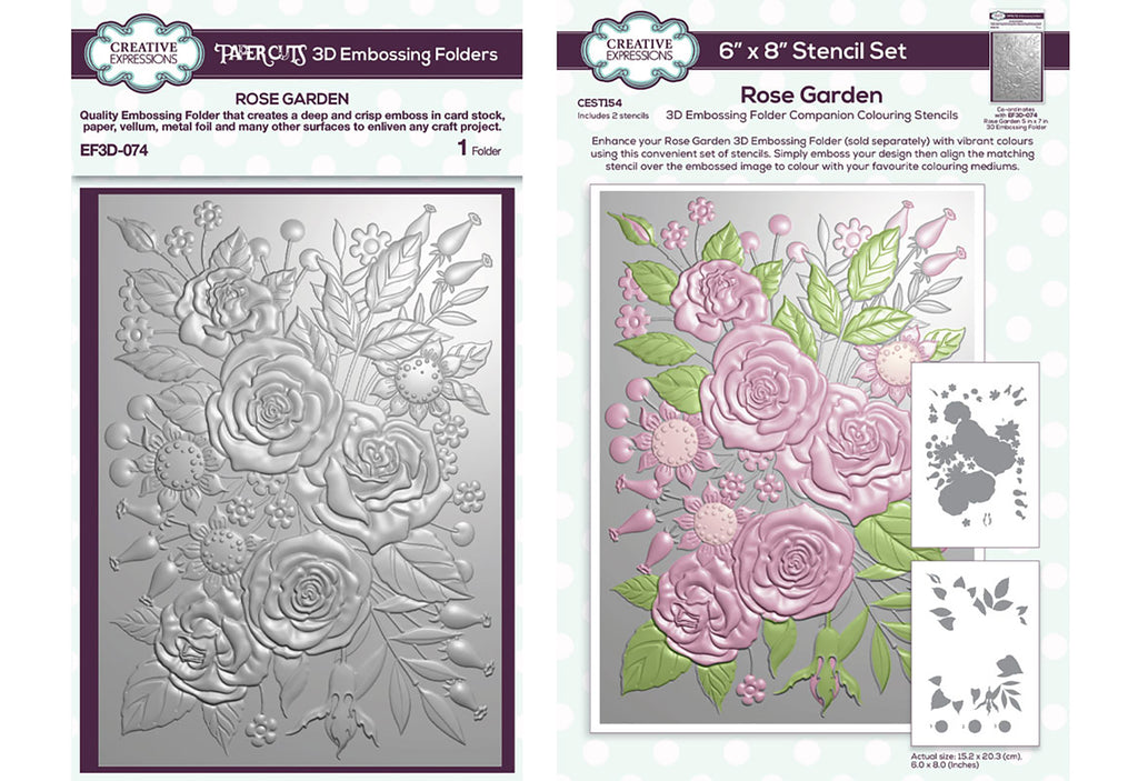 Creative Expressions Rose Garden 3D Embossing Folder and Companion Stencil Bundle