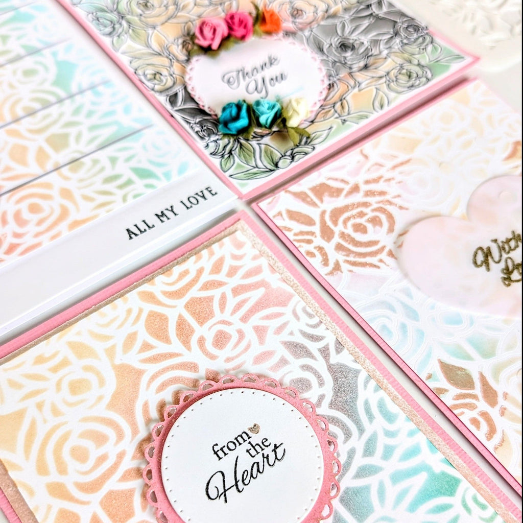 Tonic Rose Garden Background Stencil 5002e card samples grouping