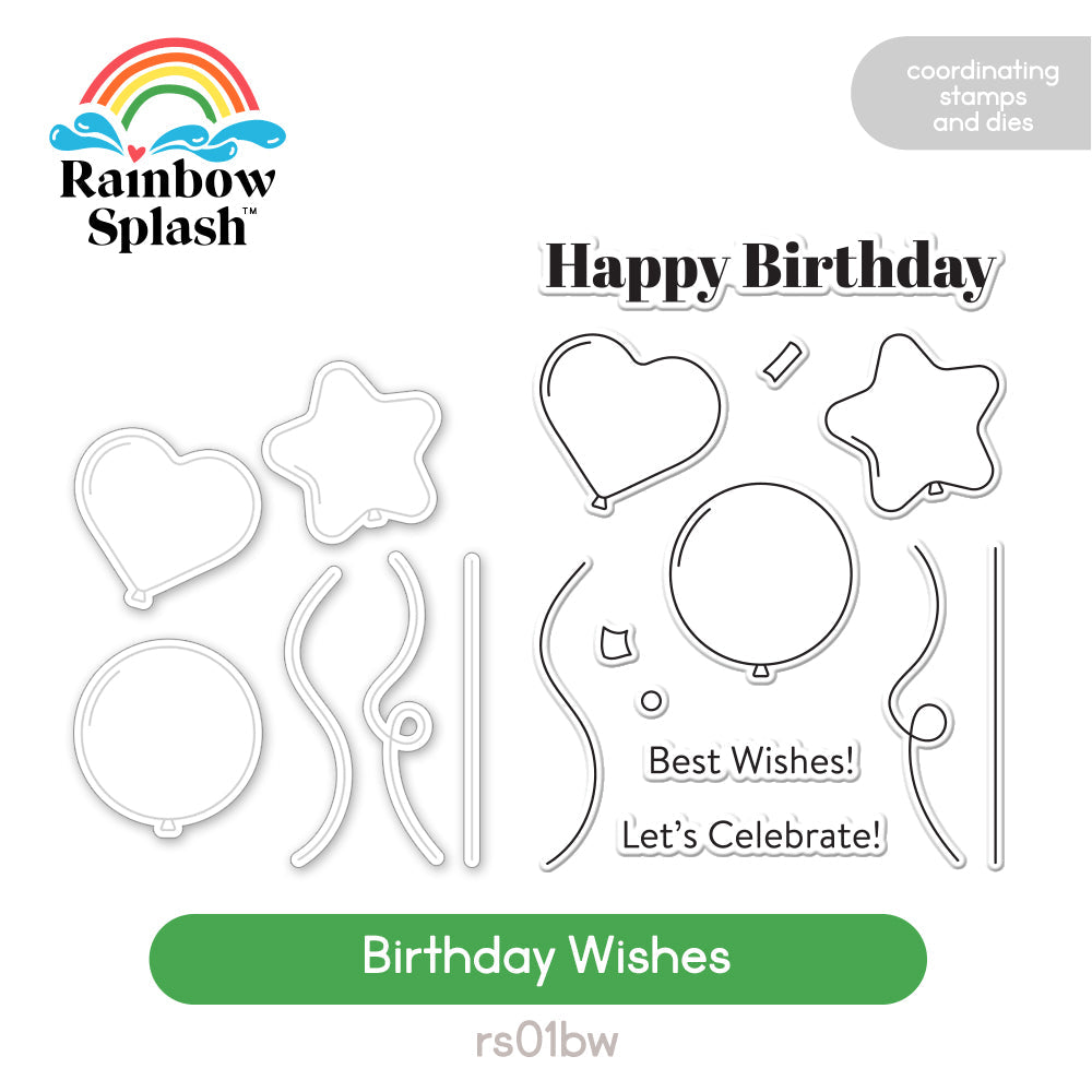 Rainbow Splash Clear Stamps And Dies Birthday Wishes