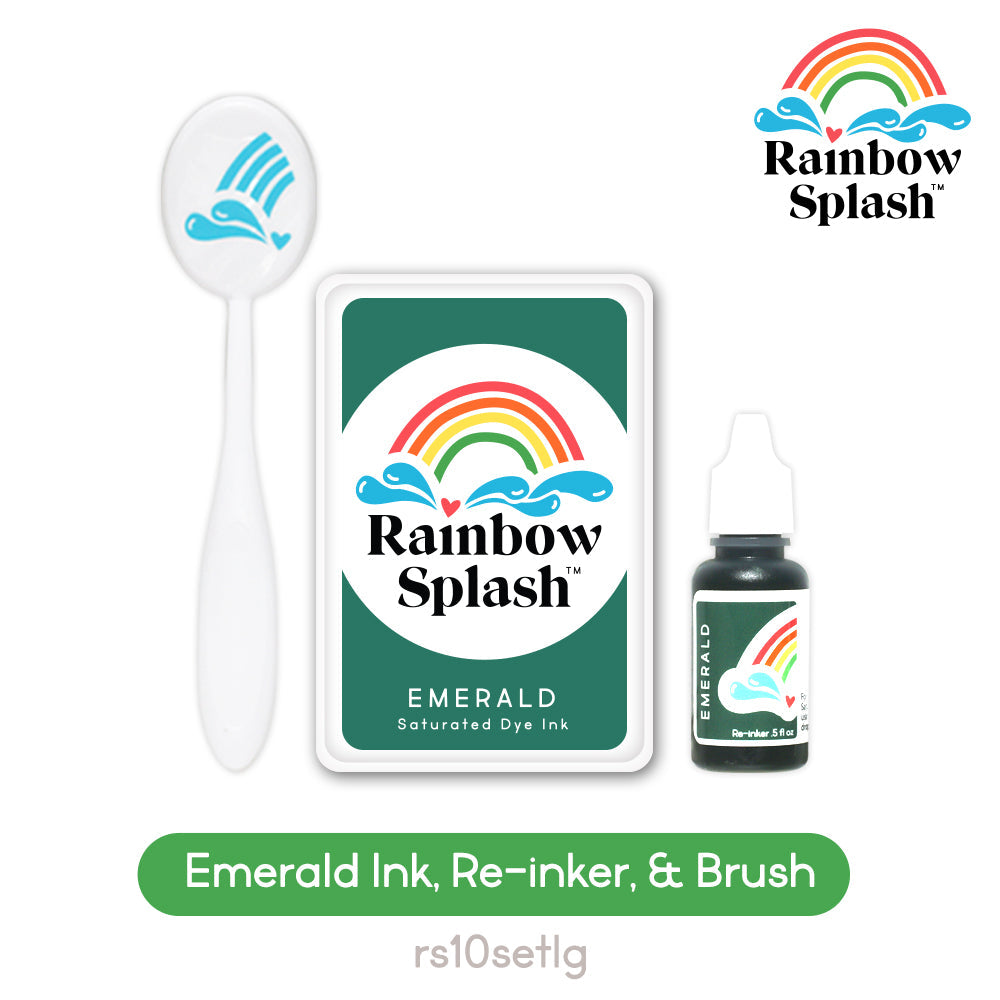 Rainbow Splash Ink Pad And Re-Inker Set Emerald With Large Brush rs10setlg Splendor
