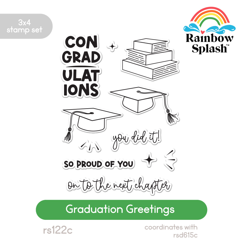 Rainbow Splash Clear Stamps Graduation Greetings rs122c