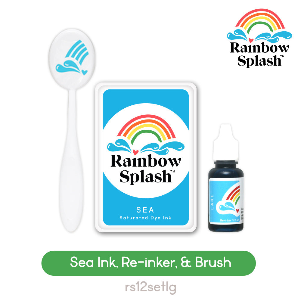 Rainbow Splash Ink Pad And Re-Inker Set Sea With Large Brush rs12setlg Splendor