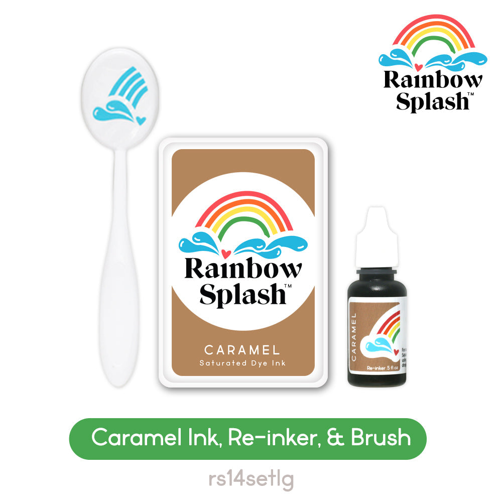 Rainbow Splash Ink Pad And Re-Inker Set Caramel With Large Brush rs14setlg Splendor