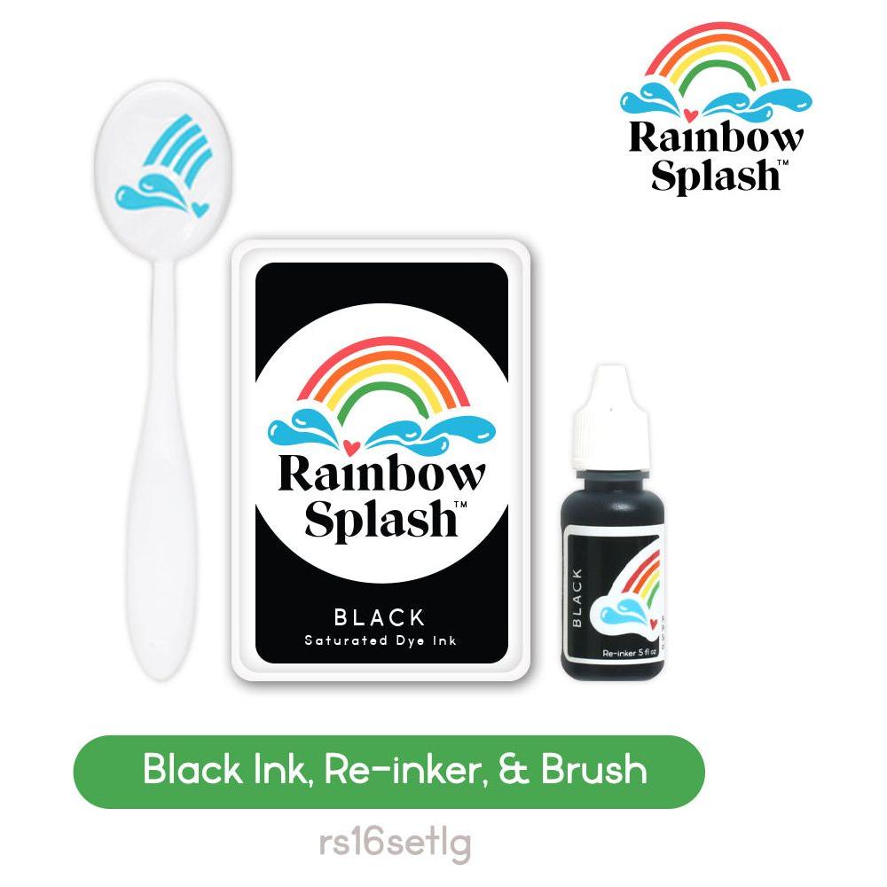 Rainbow Splash Ink Pad And Re-Inker Set Black With Large Brush rs16setlg Splendor