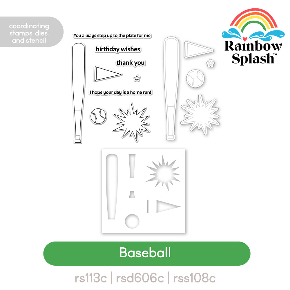 Rainbow Splash Stamps Dies And Stencil Baseball rs27set