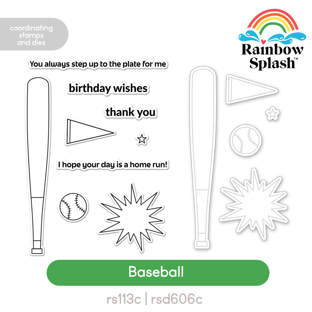Rainbow Splash Stamps and Dies Baseball rs38set