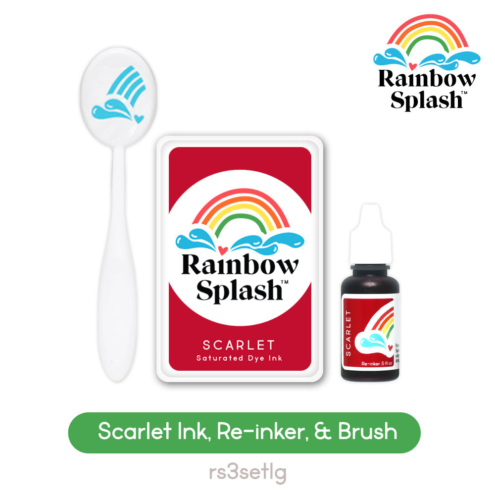 Rainbow Splash Ink Pad and Re-Inker Set Scarlet with Large Brush rs3setlg Splendor