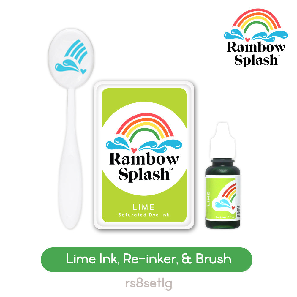 Rainbow Splash Ink Pad And Re-Inker Set Lime With Large Brush rs8setlg Splendor