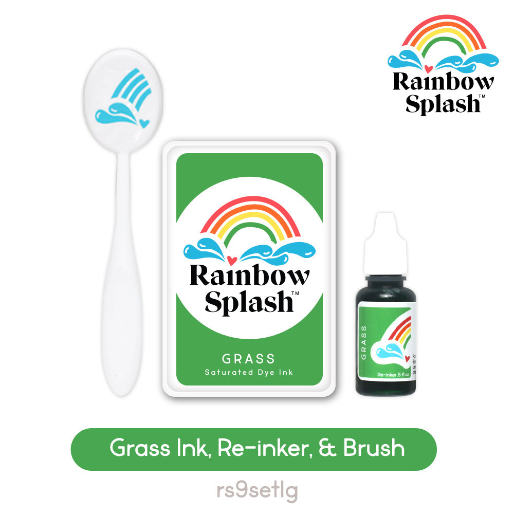 Rainbow Splash Ink Pad and Re-Inker Set Grass with Large Brush rs9setlg Splendor
