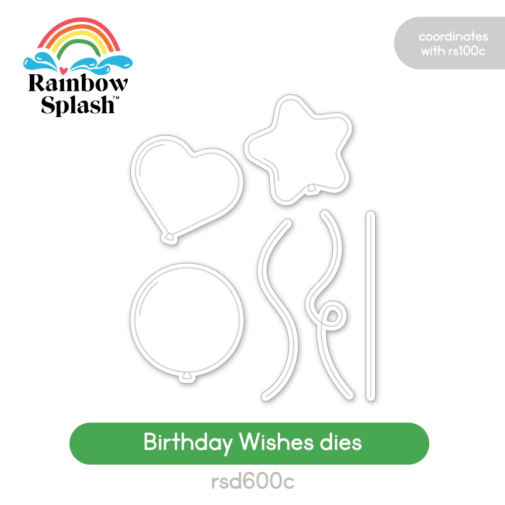 Rainbow Splash Wafer Dies Birthday Wishes rsd600c