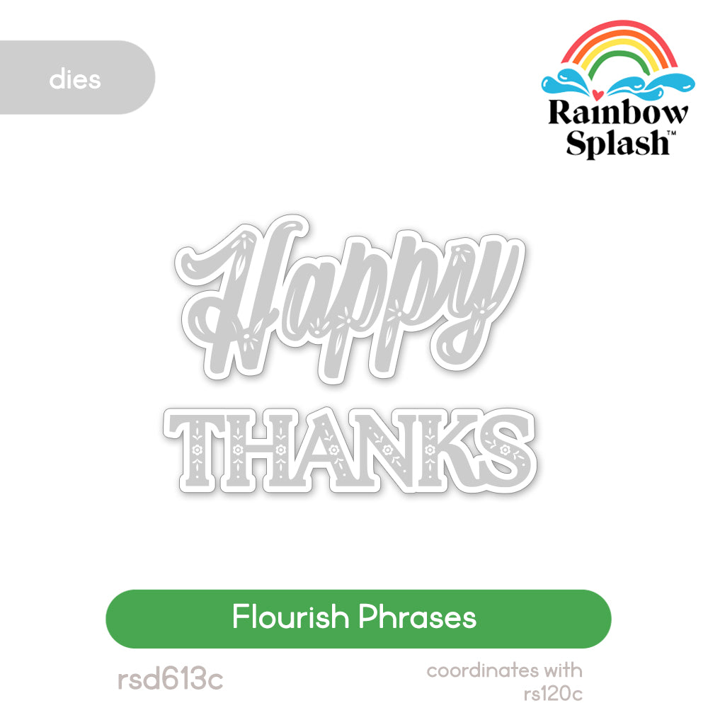 Rainbow Splash Wafer Dies Flourish Phrases rsd613c Stamptember