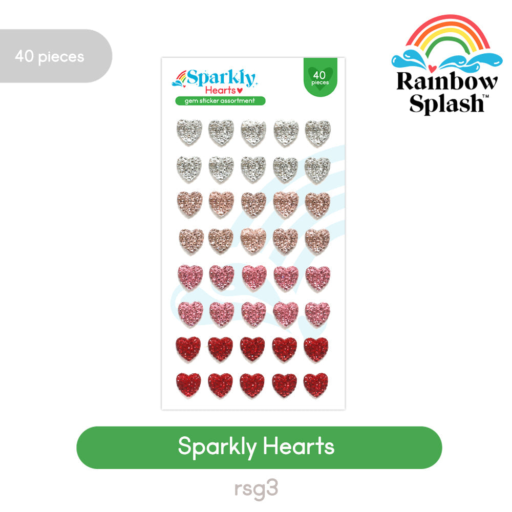 Rainbow Splash Sparkly Hearts Gem Sticker assortment rsg3