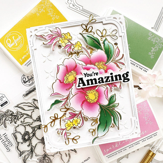 Pinkfresh Studio Nothing But The Best Stencil Set 190323 You're Amazing Floral Card