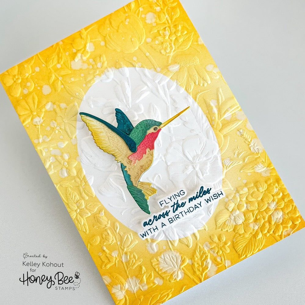 Honey Bee Sandie's Garden Embossing Folder hbef-016 Hummingbird Birthday Wish Card