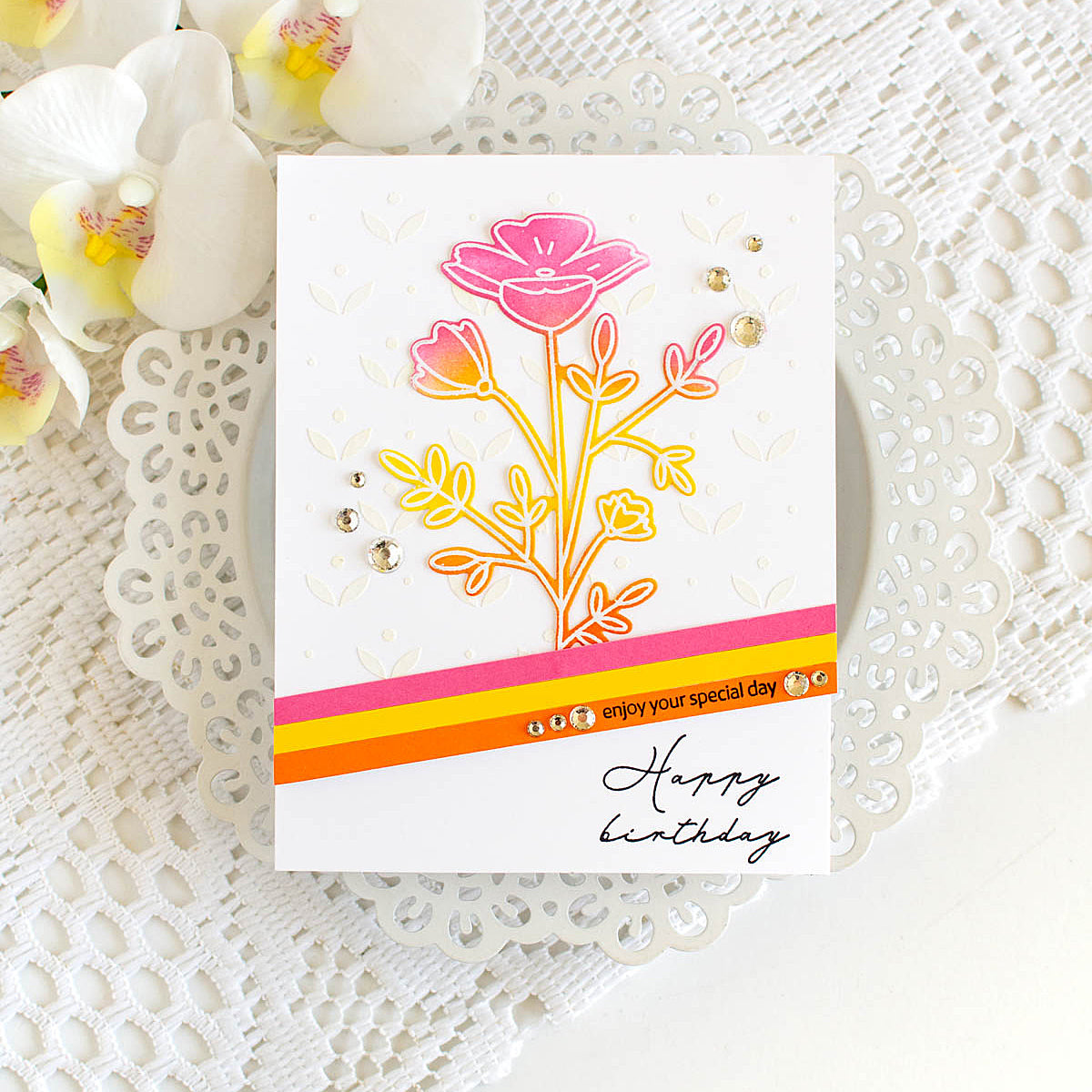 Rainbow Splash Stencil Scandi Flora Motif rss107 Birthday Card | color-code:ALT03