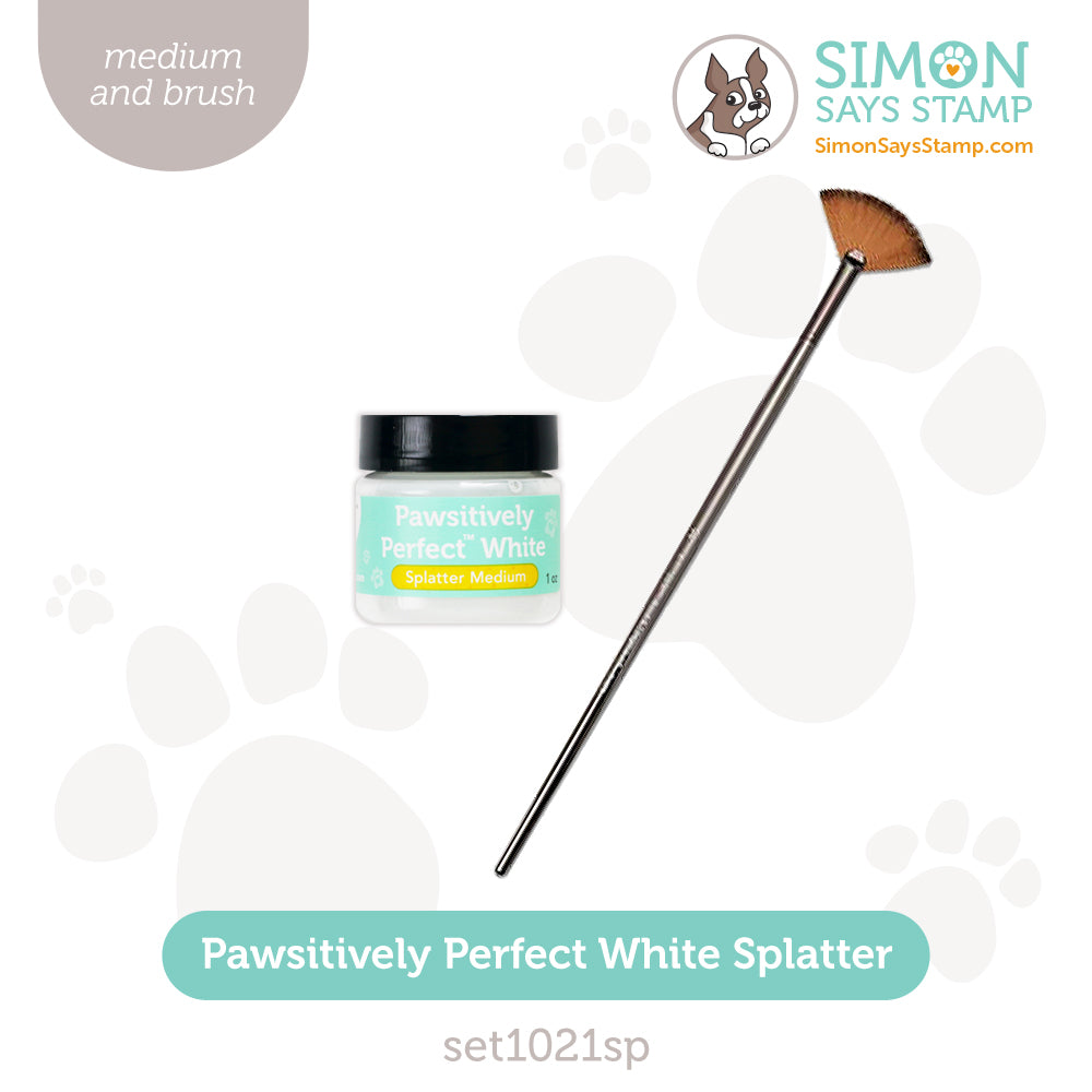 Simon Says Stamp Pawsitively Perfect White Splatter Medium And Fan Brush set1021sp Happy Camper