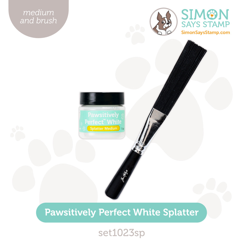 Simon Says Stamp Pawsitively Perfect White Splatter Medium And Tim Holtz Splatter Brush set1023sp Happy Camper