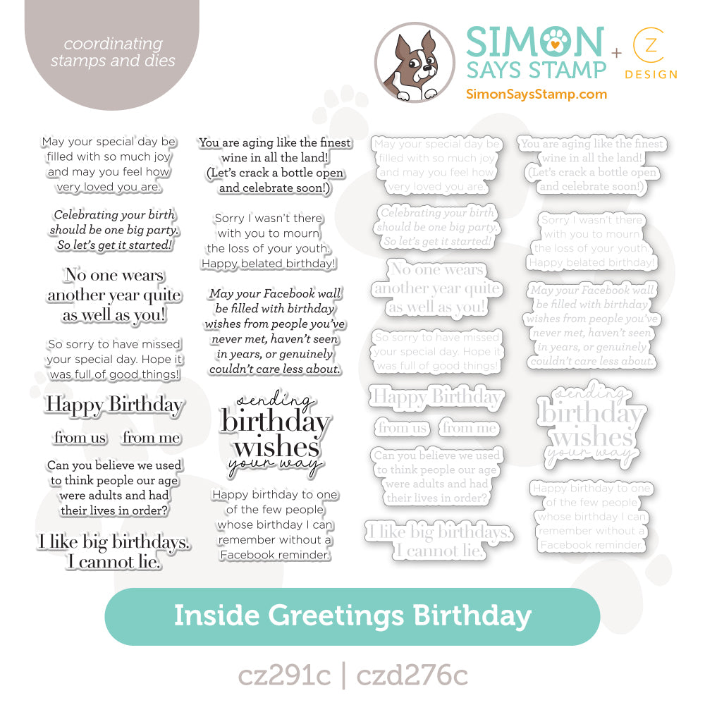 CZ Design Stamps and Dies Inside Greetings Birthday set1058ig STAMPtember