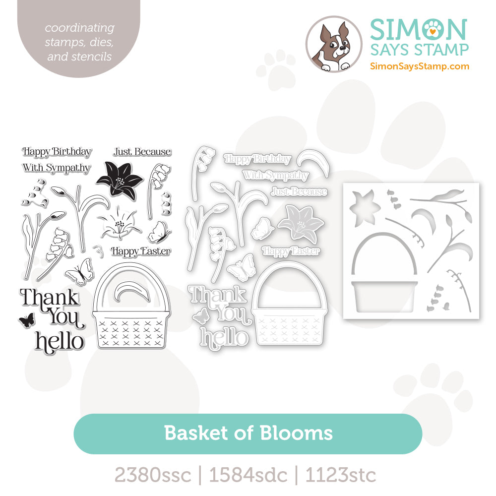 Simon Says Stamps Dies And Stencil Basket of Blooms set1175bb Beautiful Moments
