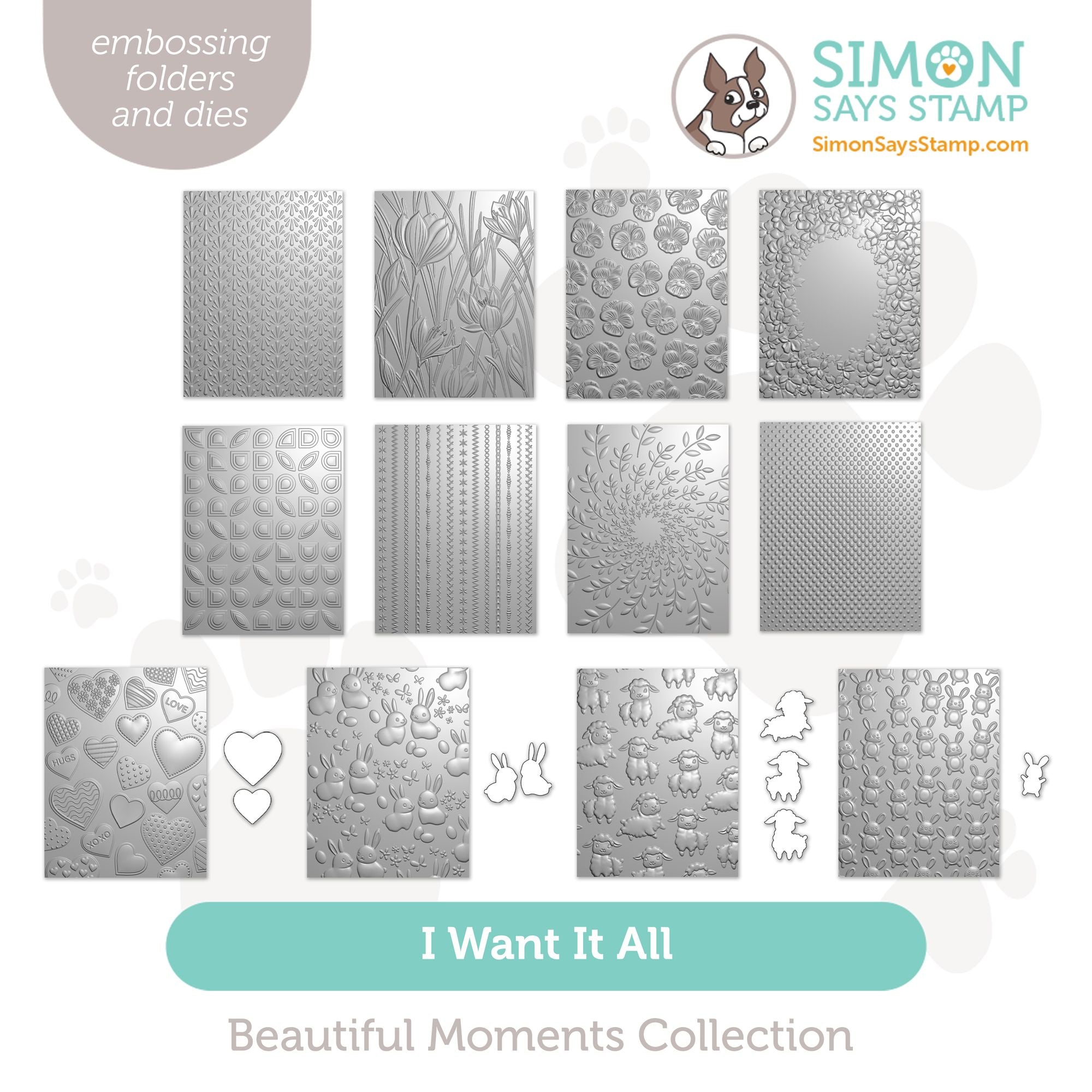 Simon Says Stamp Beautiful Moments Collection I Want It All Embossing Folders set1193ef